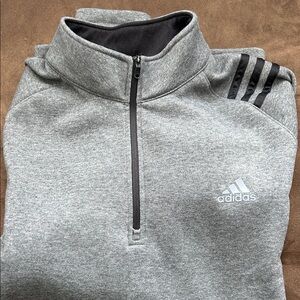 Adidas Heather Gray Quarter-Zip with Black Stripes